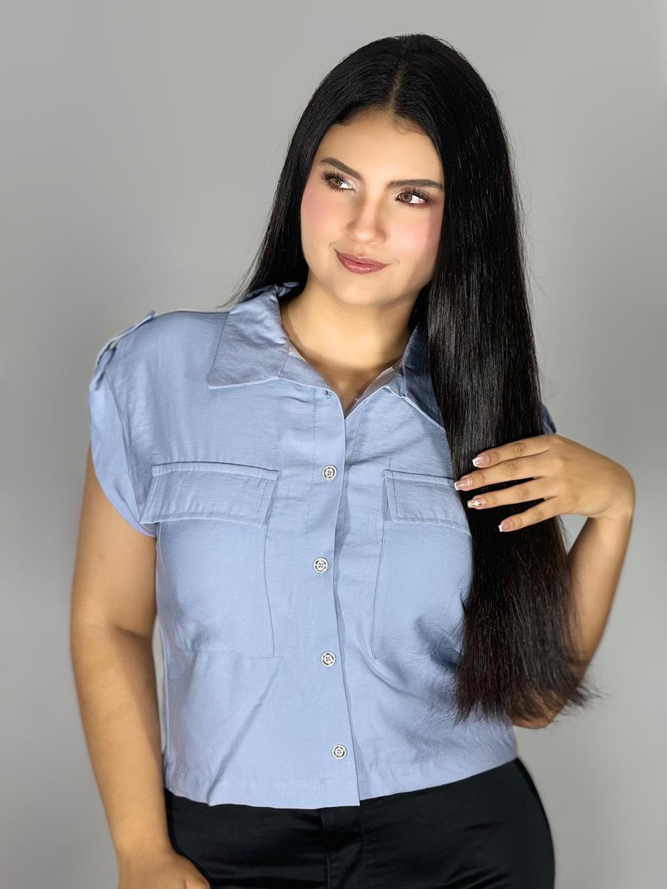 BLUSA CAMISERA CON DOBLADILLO EN HOMBRO 911