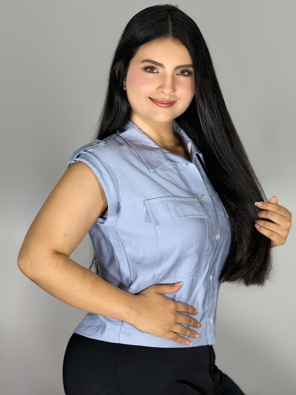 BLUSA CAMISERA CON DOBLADILLO EN HOMBRO 911