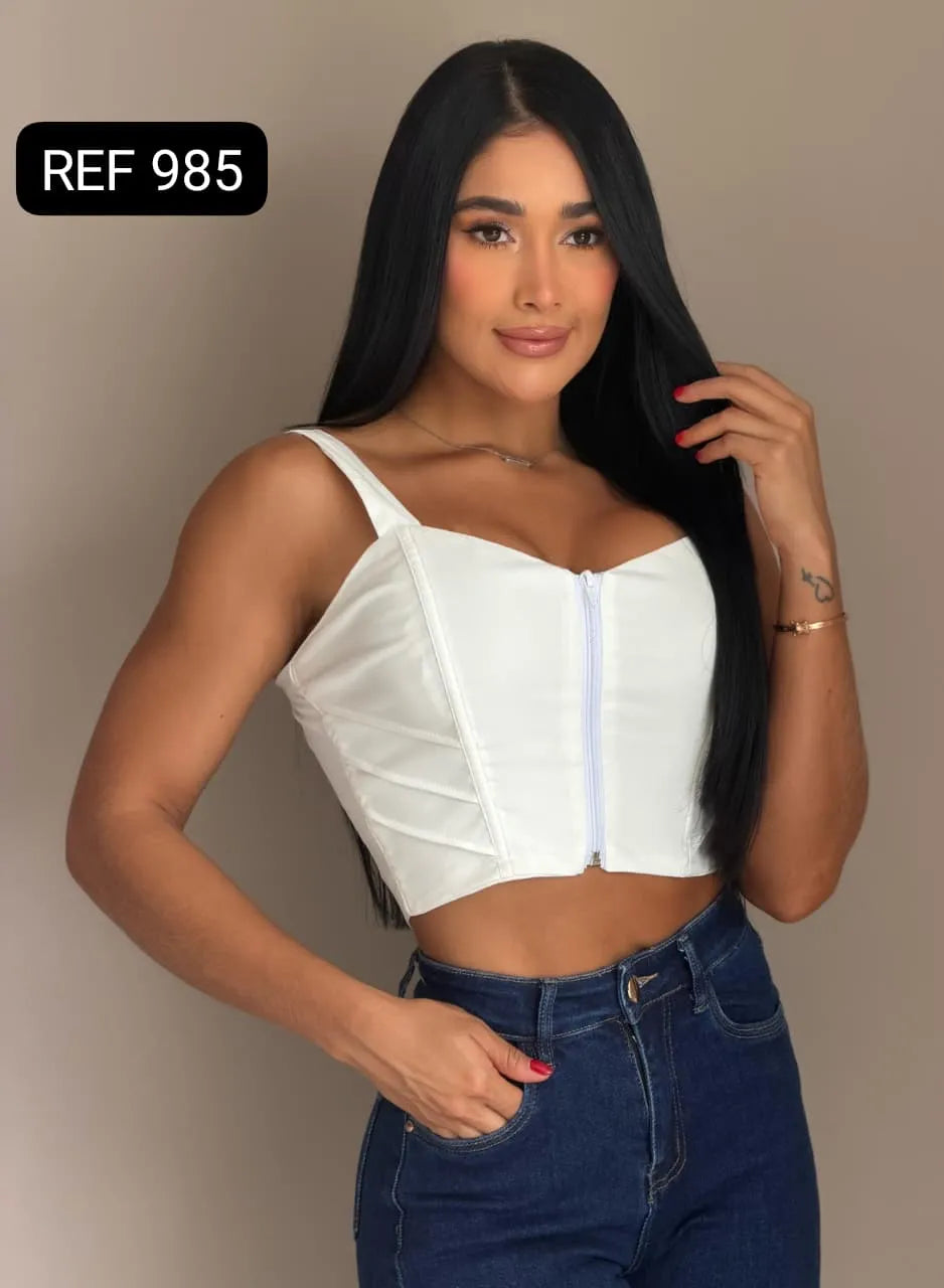 BLUSA TIPO CORSET CON CREMALLERA FRONTAL REF 985