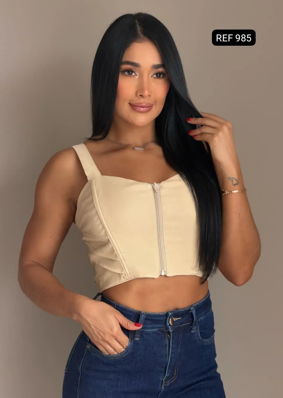 BLUSA TIPO CORSET CON CREMALLERA FRONTAL REF 985