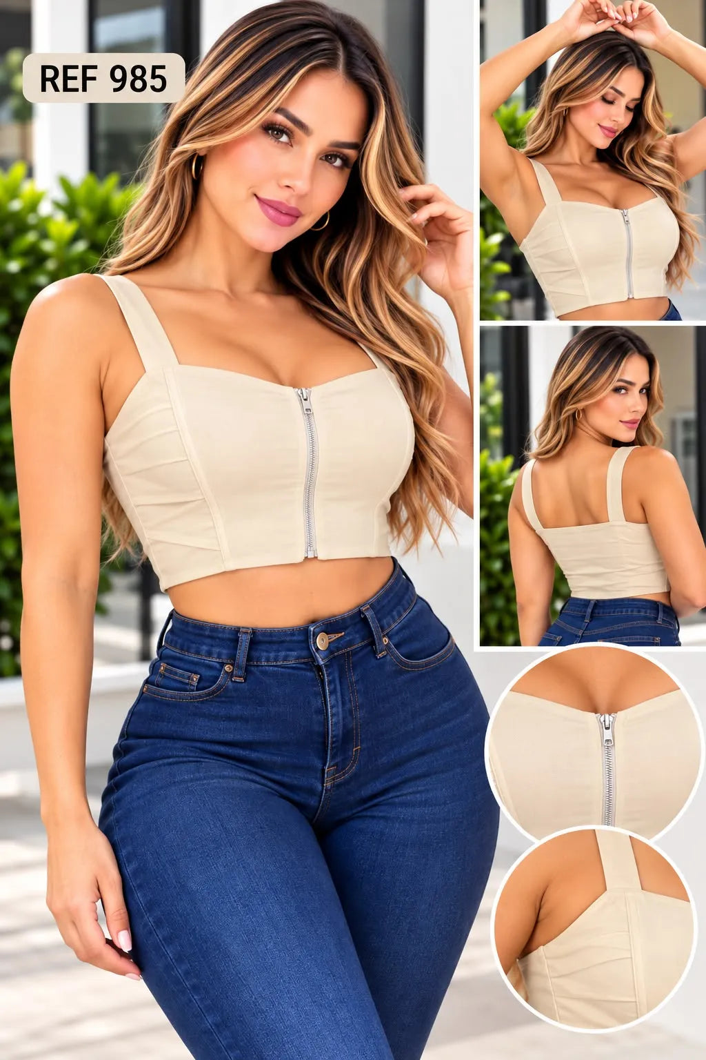 Blusa dama en tela bengalina color caqui,referencia 985,Rosa Linda