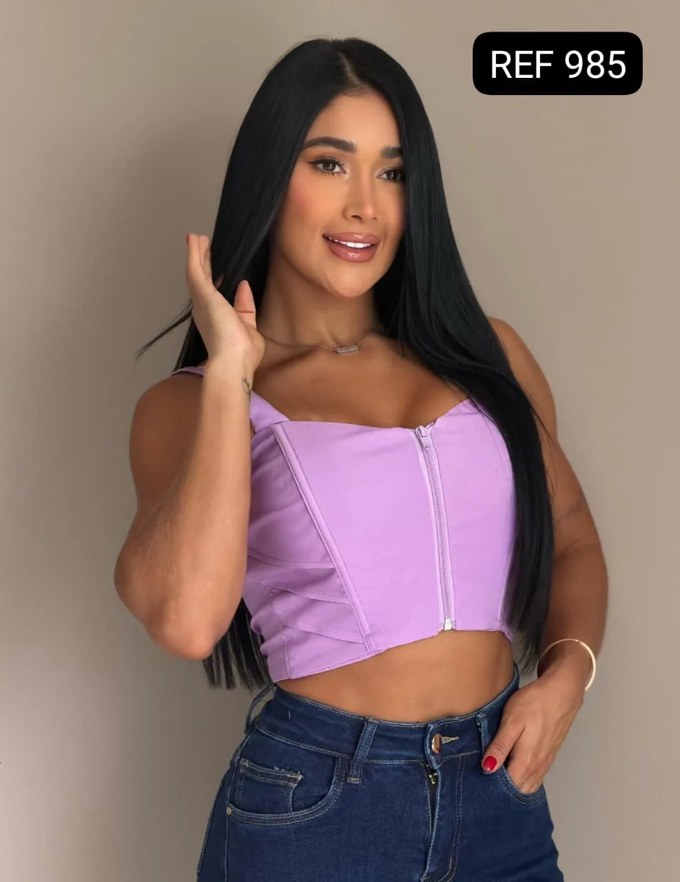 BLUSA TIPO CORSET CON CREMALLERA FRONTAL REF 985