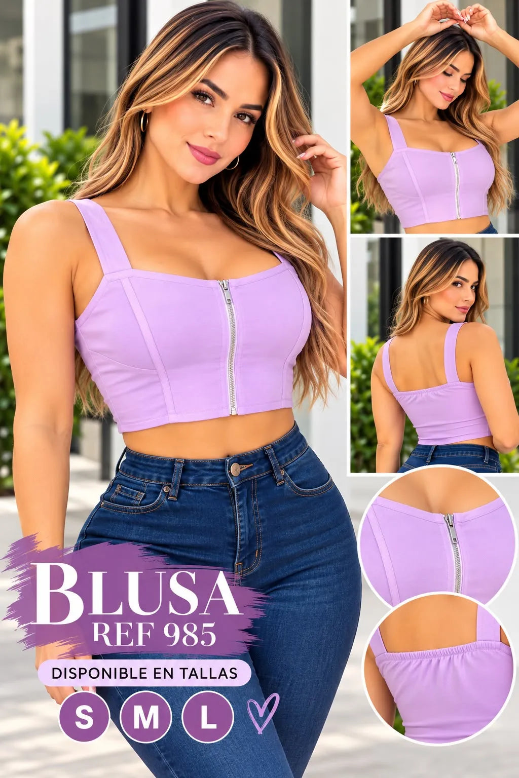 Blusa dama en tela bengalina color lila,referencia 985,Rosa Linda