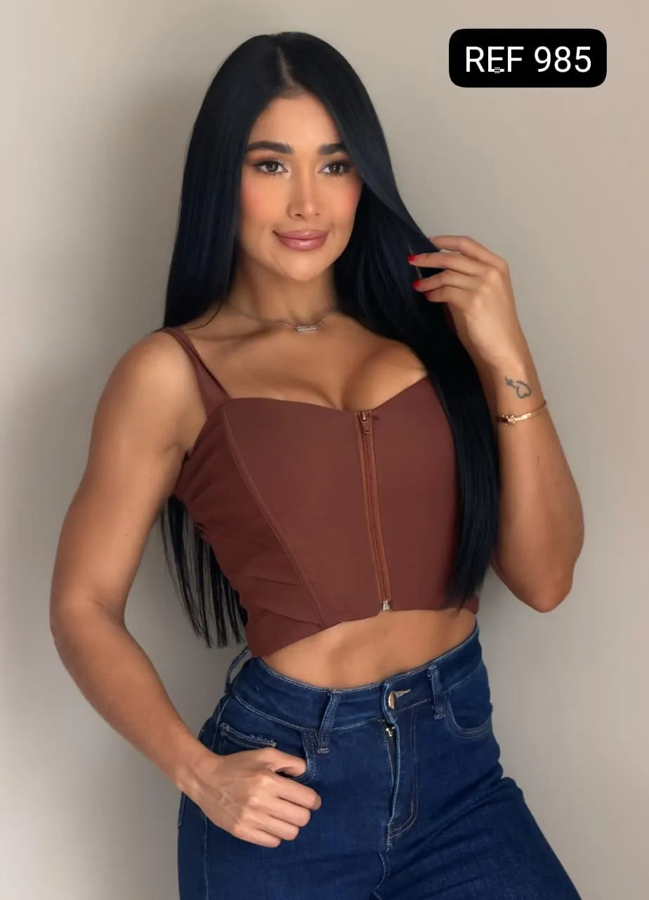 BLUSA TIPO CORSET CON CREMALLERA FRONTAL REF 985