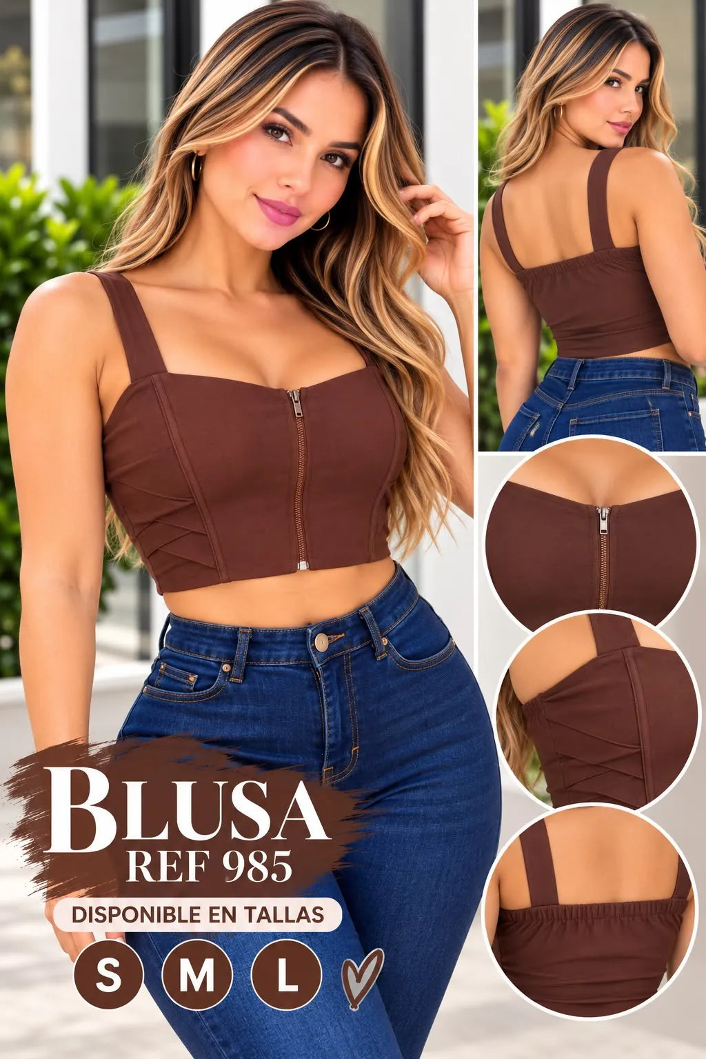 Blusa dama en tela bengalina color marron,referencia 985,Rosa Linda