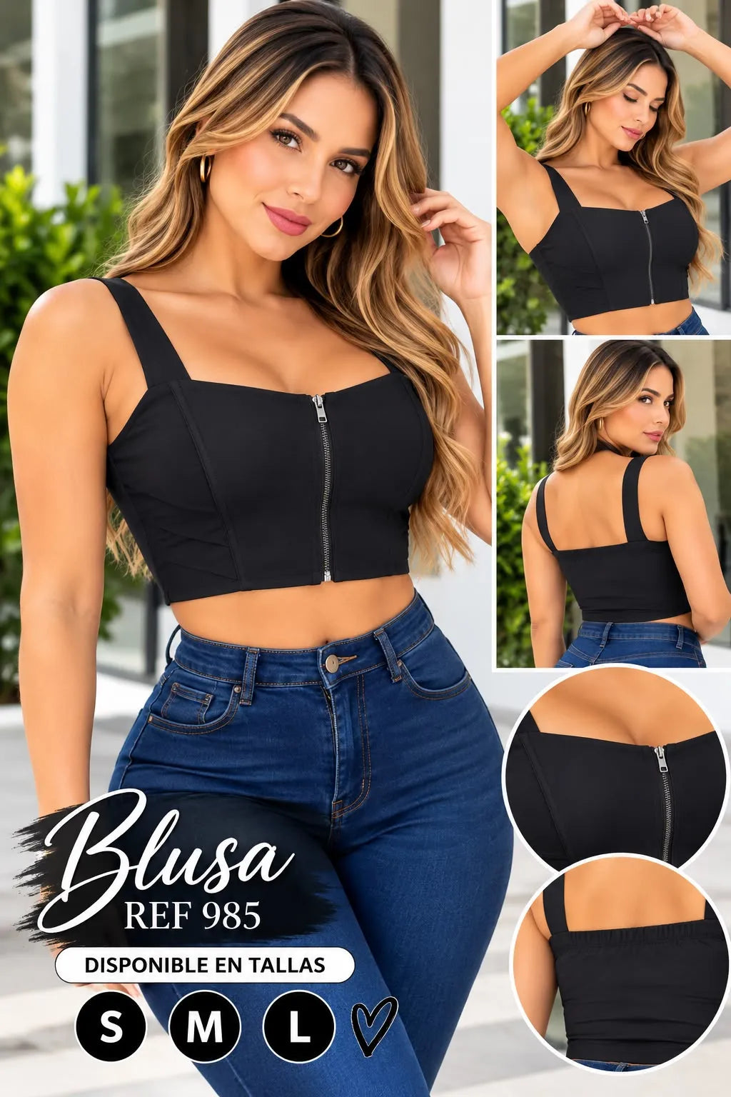 Blusa dama en tela bengalina color negro,referencia 985,Rosa Linda