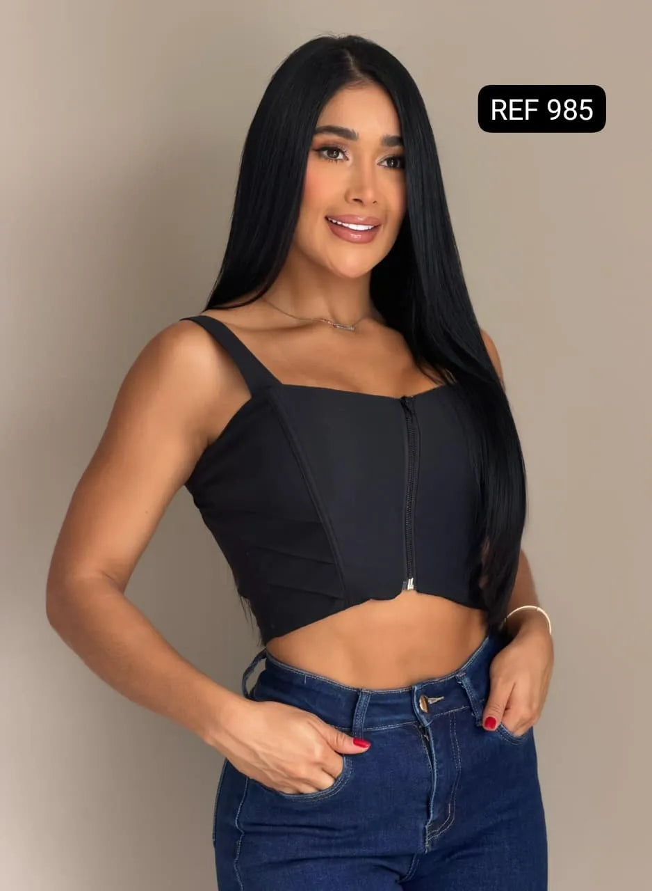 BLUSA TIPO CORSET CON CREMALLERA FRONTAL REF 985