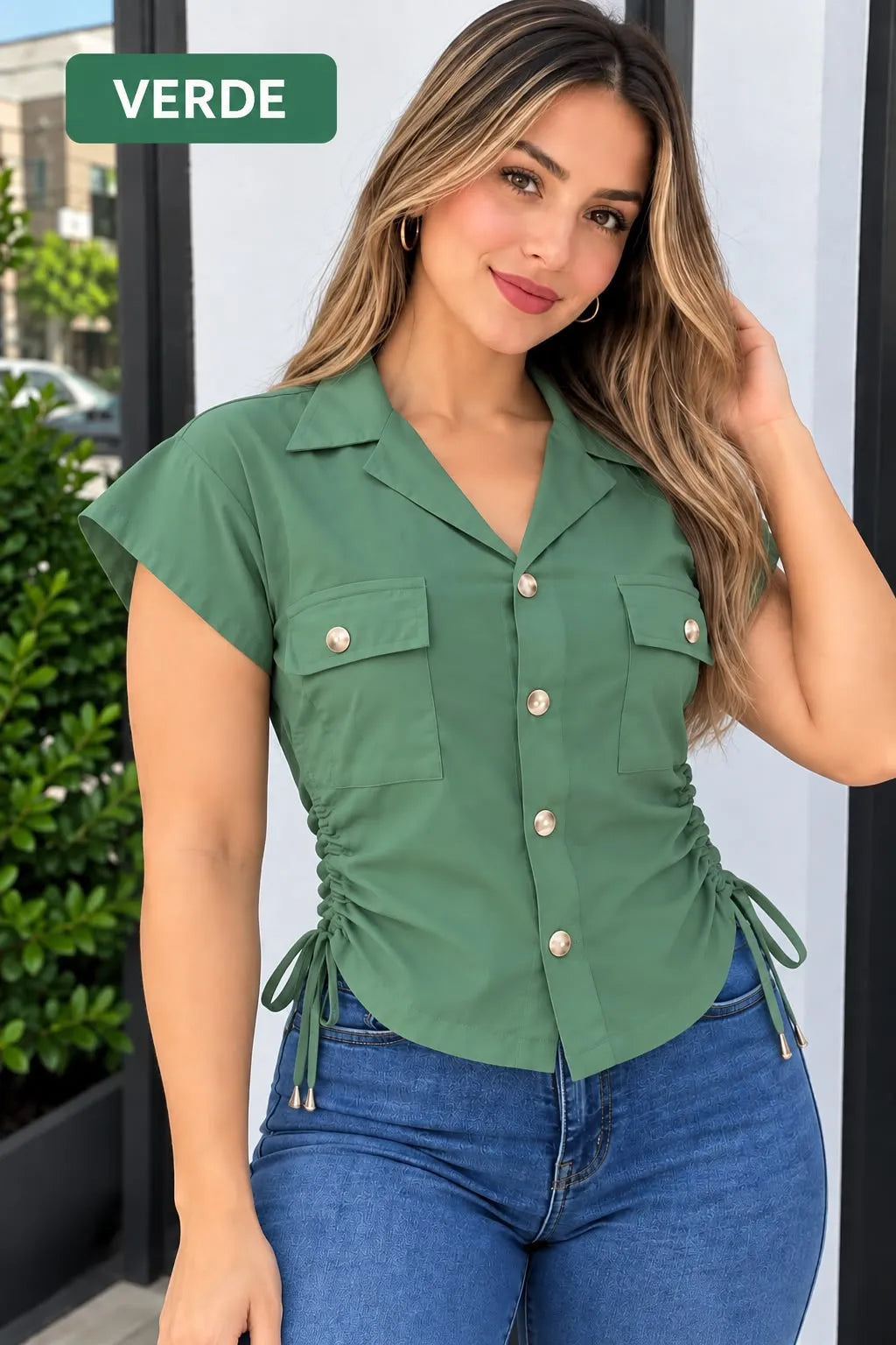 Blusa de dama en tela bengalina color pistacho, referencia 1088, Rosa Linda