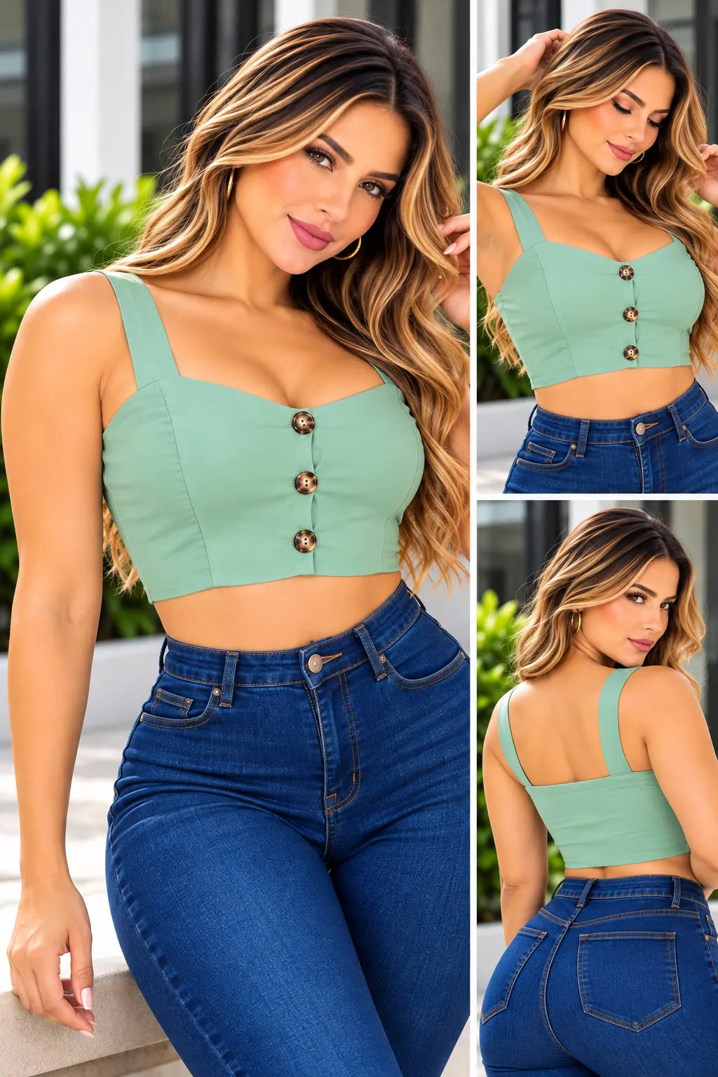 Blusa dama en tela bengalina color pistacho,referencia 986,Rosa Linda