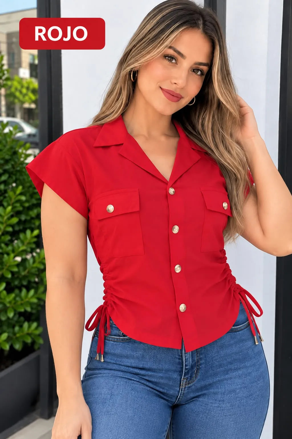 Blusa de dama en tela bengalina color rojo, referencia 1088, Rosa Linda