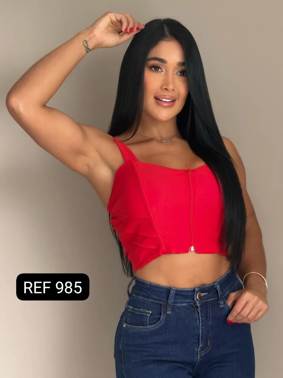 BLUSA TIPO CORSET CON CREMALLERA FRONTAL REF 985