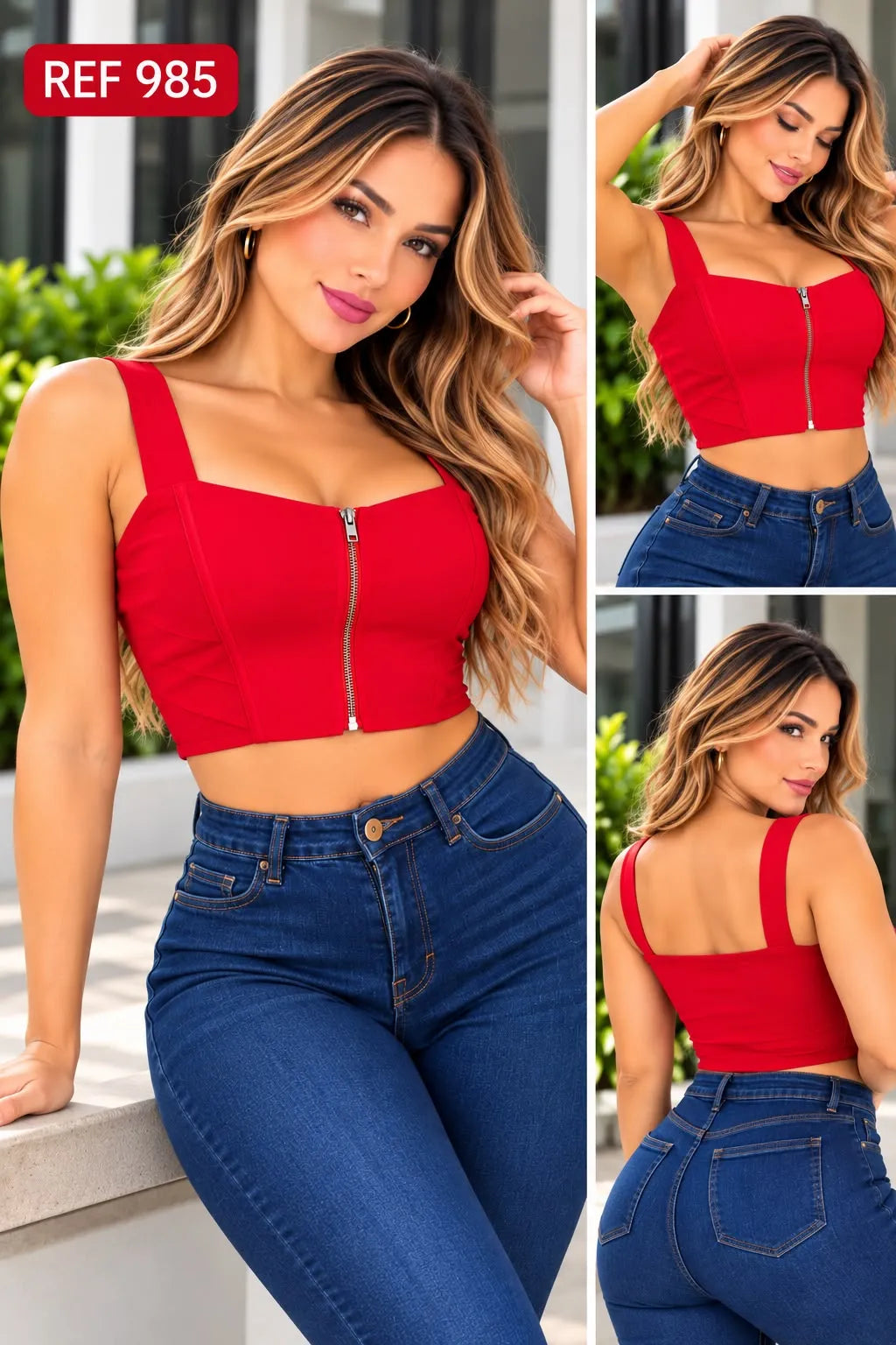 Blusa dama en tela bengalina color rojo,referencia 985,Rosa Linda