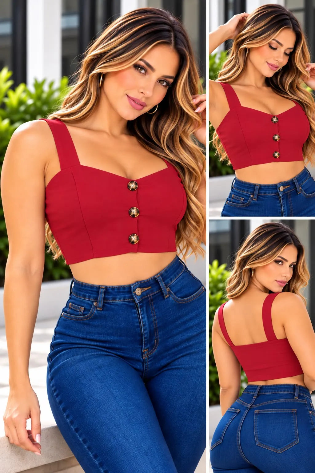 Blusa dama en tela bengalina color rojo,referencia 986,Rosa Linda