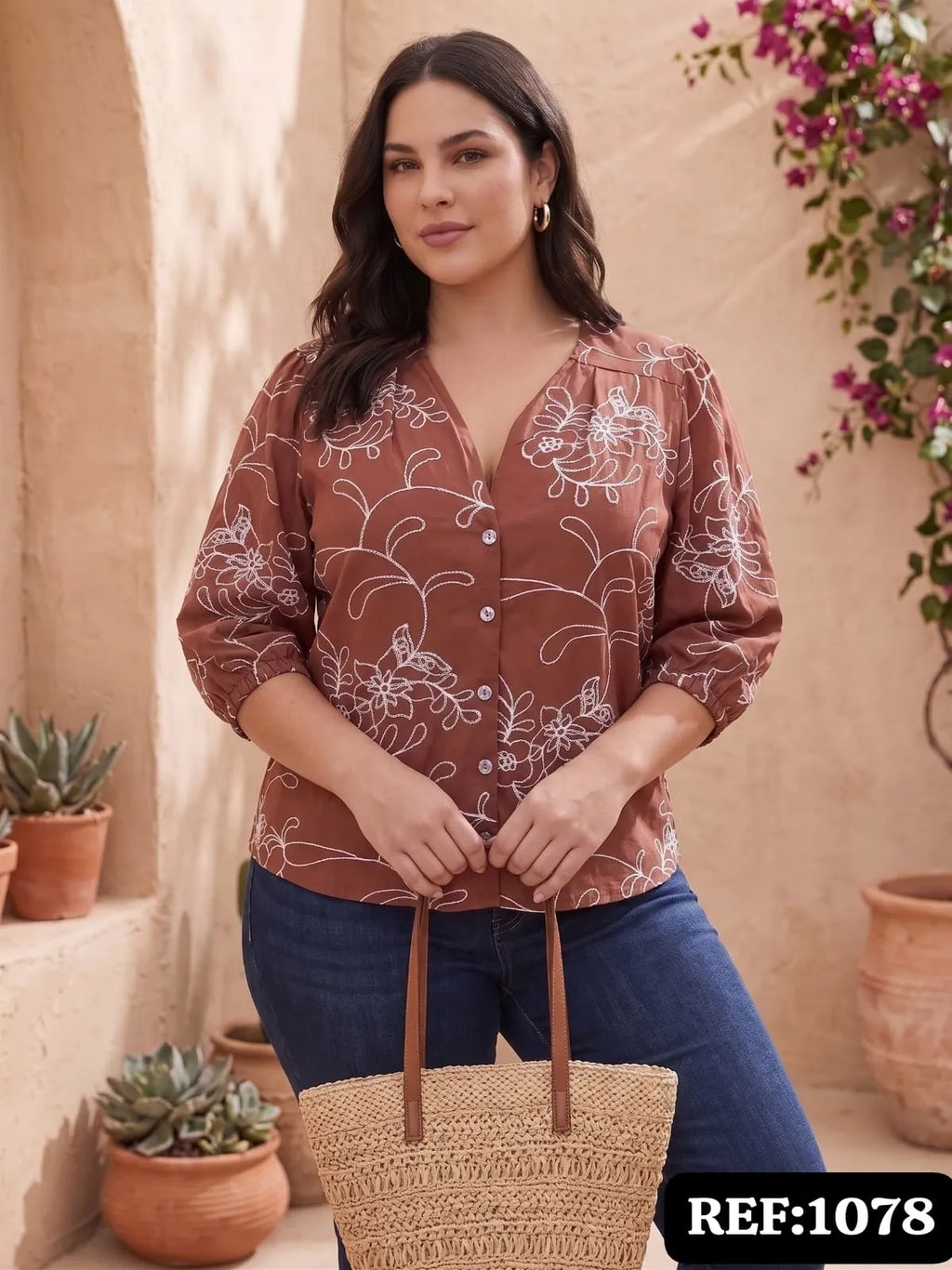 BLUSA BORDADA FLORAL DAMA REF 1078