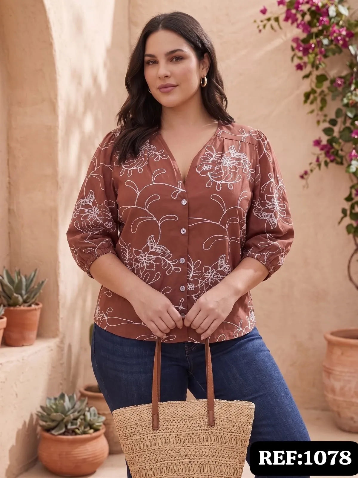 BLUSA BORDADO FLORAL DAMA REF 1078