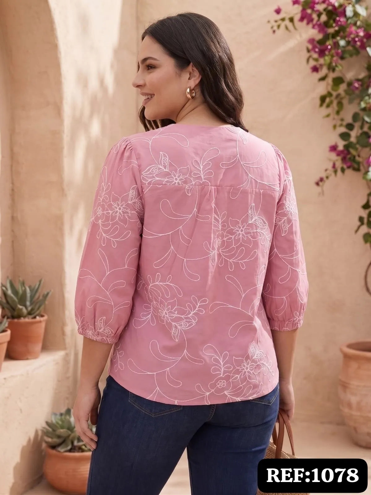BLUSA BORDADO FLORAL DAMA REF 1078
