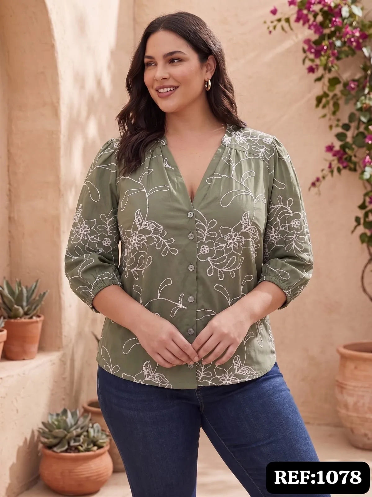 BLUSA BORDADO FLORAL DAMA REF 1078