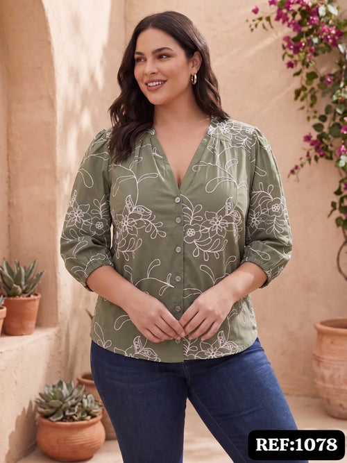 BLUSA BORDADO FLORAL DAMA REF 1078