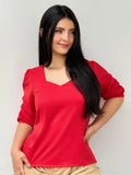 BLUSA CON ESCOTE EN V Y MANGA FRUNCIDA REF 948