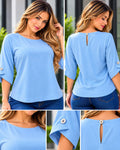 Blusa dama en tela chalis color azul claro, referencia 1090R,Rosa Linda