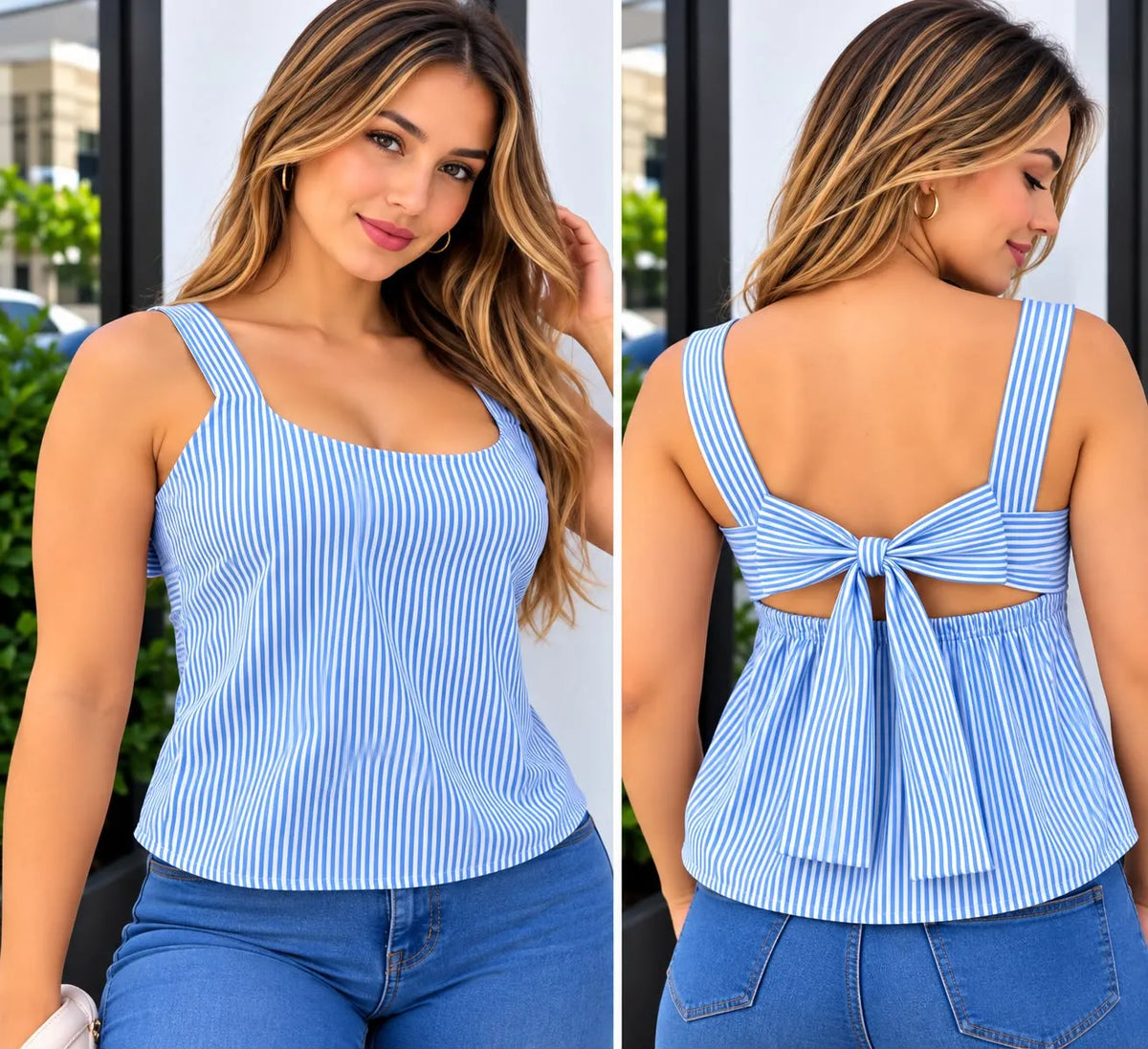 Blusa dama en tela lino color azul claro, referencia 1097, Rosa Linda
