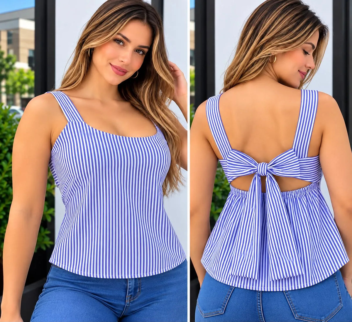Blusa dama en tela lino color azul turqui, referencia 1097, Rosa Linda