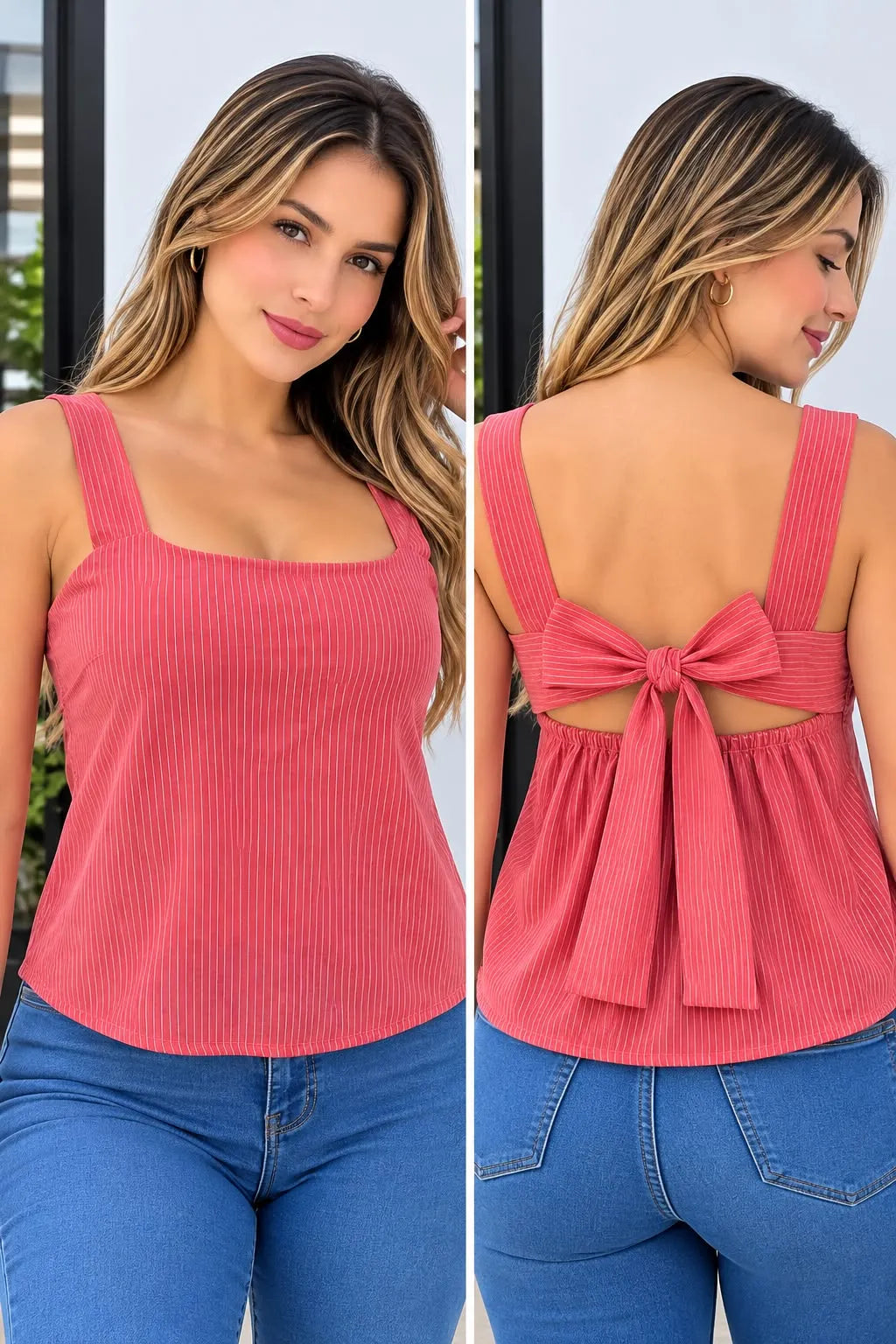Blusa dama en tela lino color rojo, referencia 1097, Rosa Linda