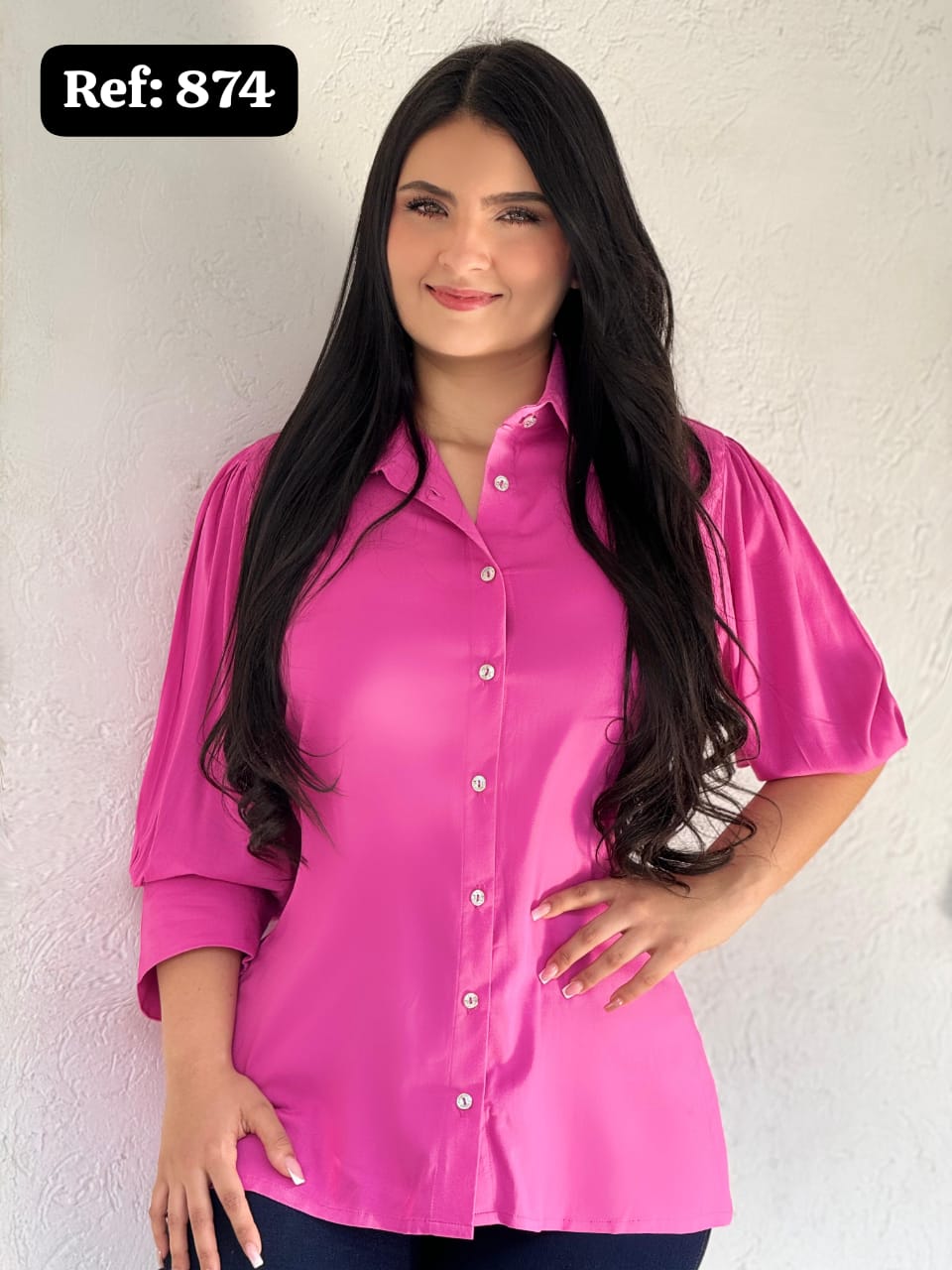 BLUSA CAMISERA CON MANGAS GLOBO REF 874