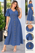 Vestido dama en tela chambray color azul,referencia 1104,Rosa Linda