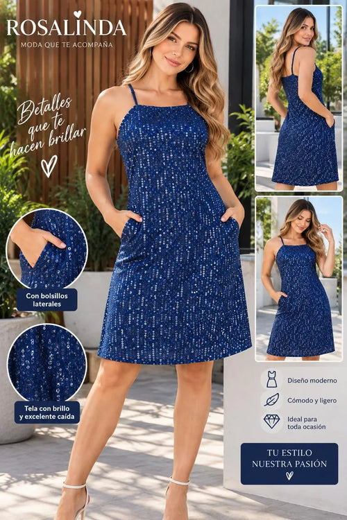 Vestido dama en tela chambray color azul turqui,referencia 1103, Rosa Linda